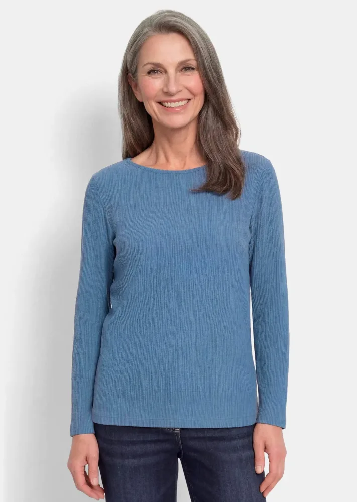 Jersey-Shirt in Crêpe-Optik - blau - Gr. 19 von Goldner Fashion