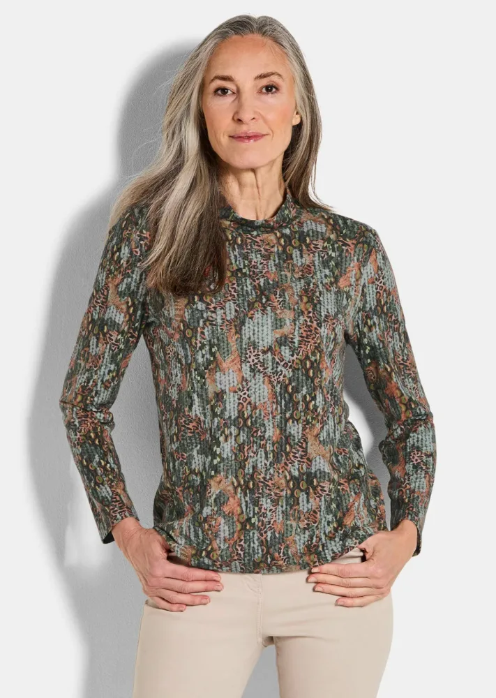Jersey-Shirt in Flausch-Qualität - graugrün / gemustert - Gr. 46 von Goldner Fashion