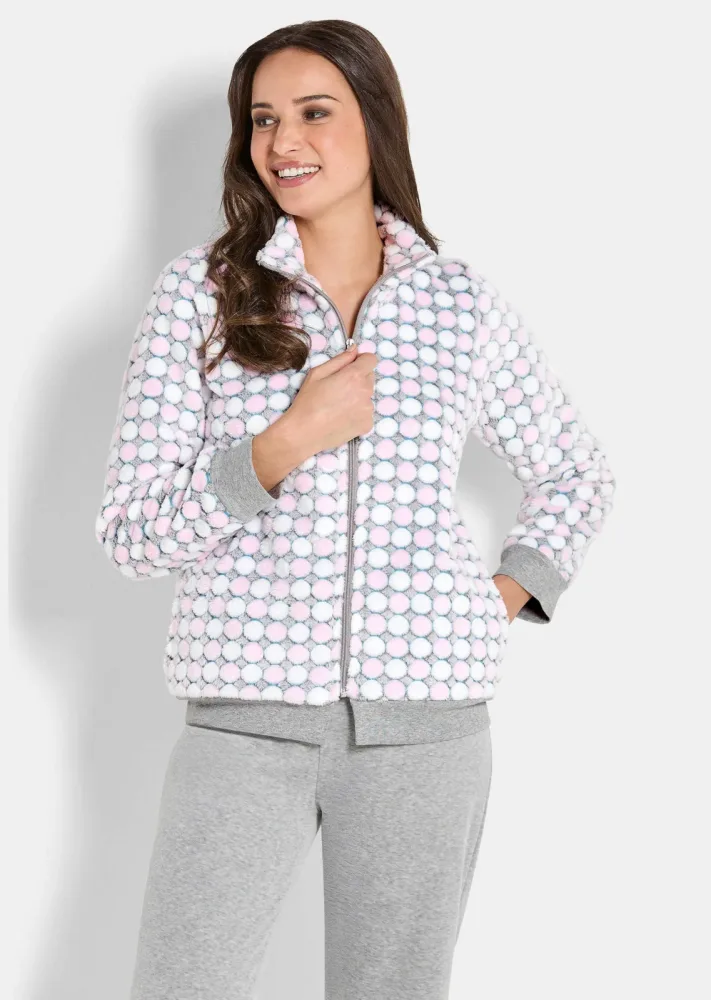 Fleecejacke mit grossem 3D-Punktemuster - grau / rosé / weiss - Gr. 42 von Goldner Fashion
