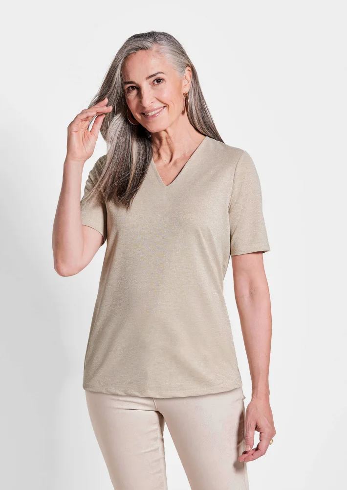 Shirt mit schimmerndem Glanz - beige - Gr. 52 von Goldner Fashion