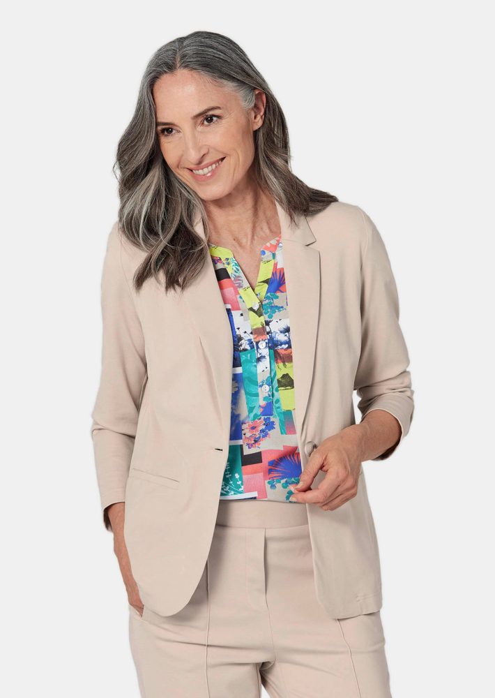 Leichter Jerseyblazer mit höchster Bewegungsfreiheit - stein - Gr. 21 von Goldner Fashion