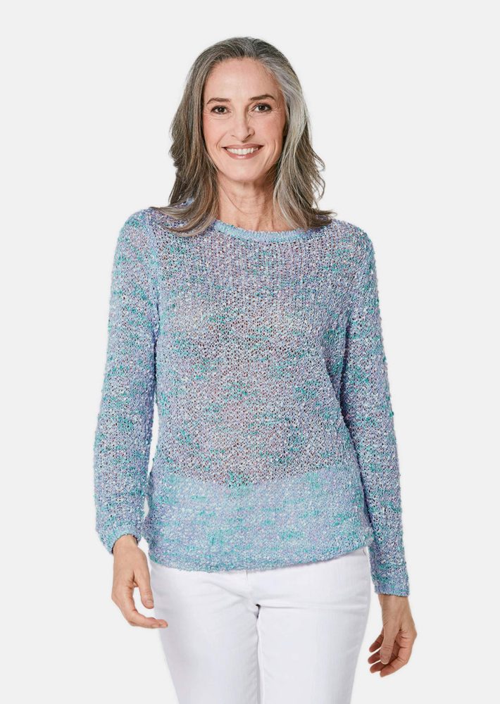 Effektvoller locker gestrickter Bändchengarnpullover - hellblau - Gr. 23 von Goldner Fashion