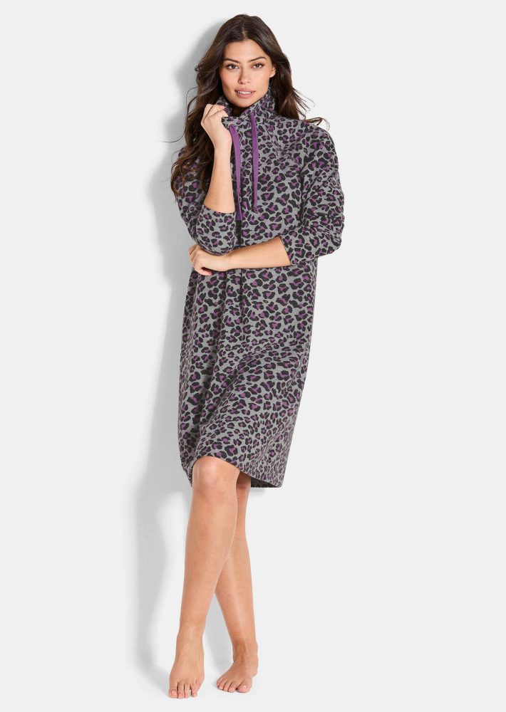Sweatkleid im Animal Print - grau / flieder / gemustert - Gr. 44/46 von Goldner Fashion
