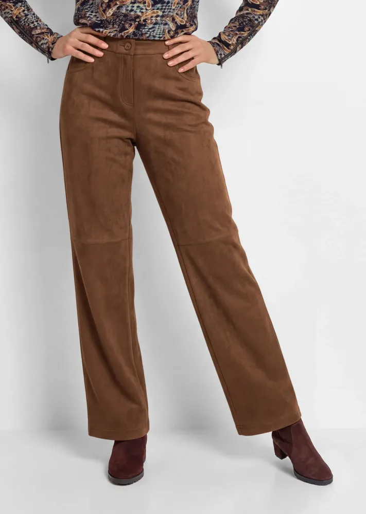 Ausgestellte Hose VERA in Veloursleder-Optik - camel - Gr. 27 von Goldner Fashion