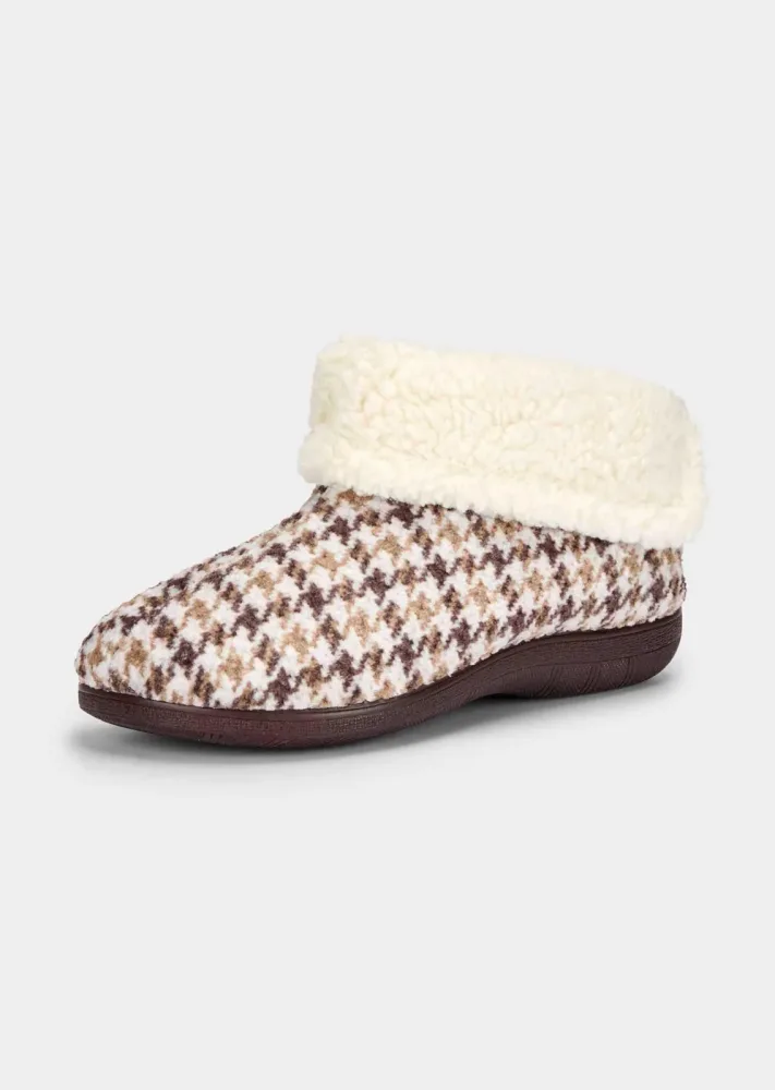 Hausschuhe mit Hahnentrittmuster - beige / gemustert - Gr. 36 von Goldner Fashion
