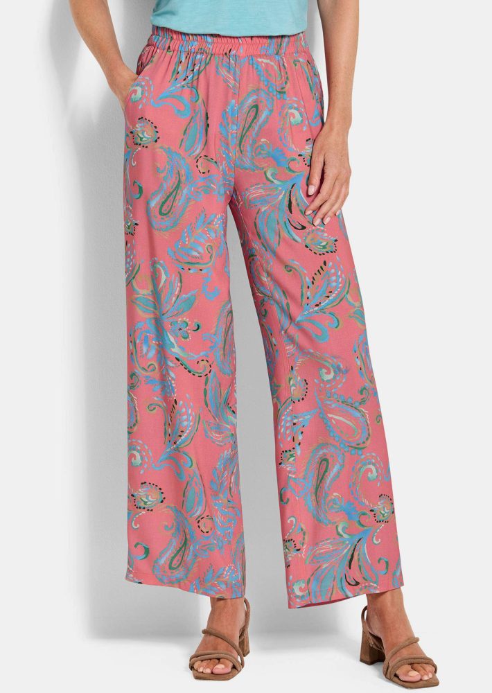 Hose VERA aus reiner Viskose - koralle / gemustert - Gr. 215 von Goldner Fashion