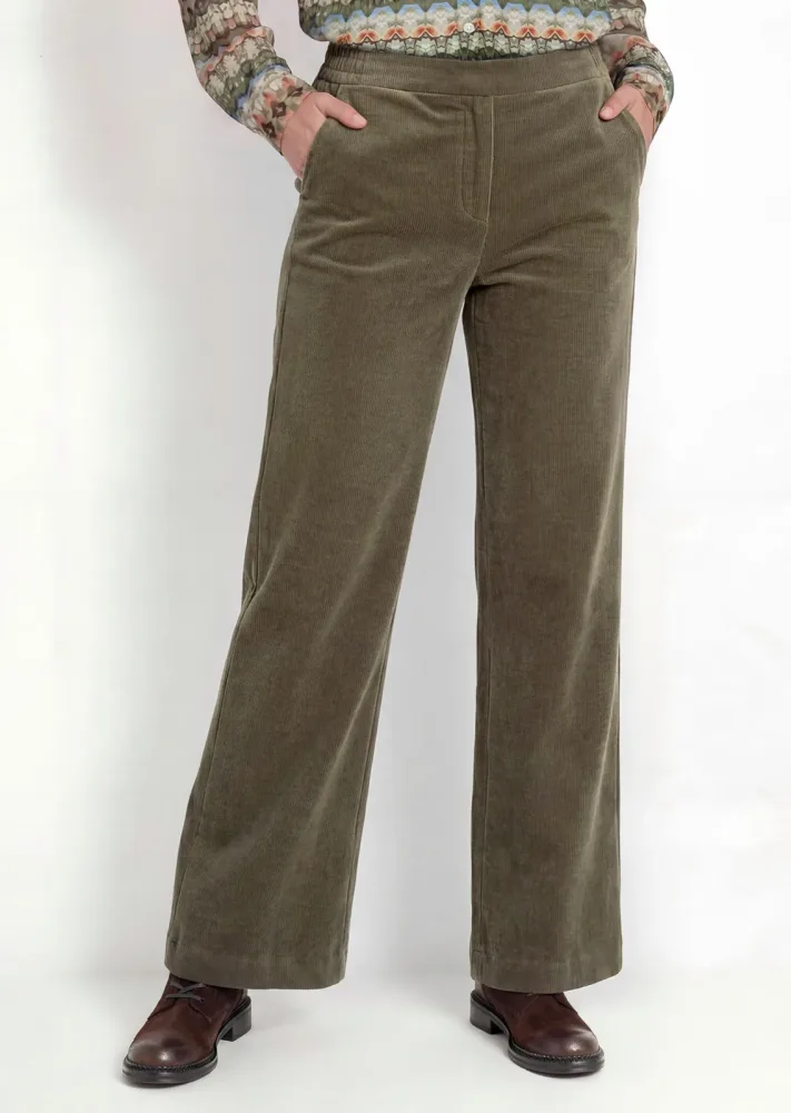 Weite Cordhose VERA mit Schlupfbund - khaki - Gr. 23 von Goldner Fashion