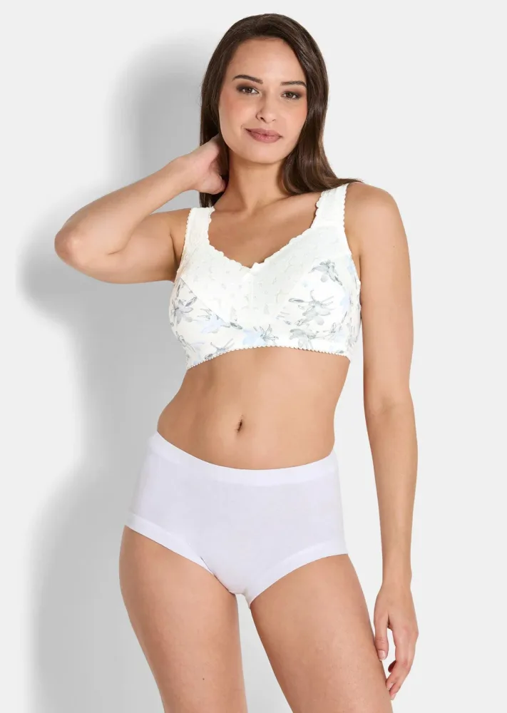 BH ohne Bügel mit spitzenverzierten Cups - weiss / blau / gemustert - Gr. 85 D von Goldner Fashion