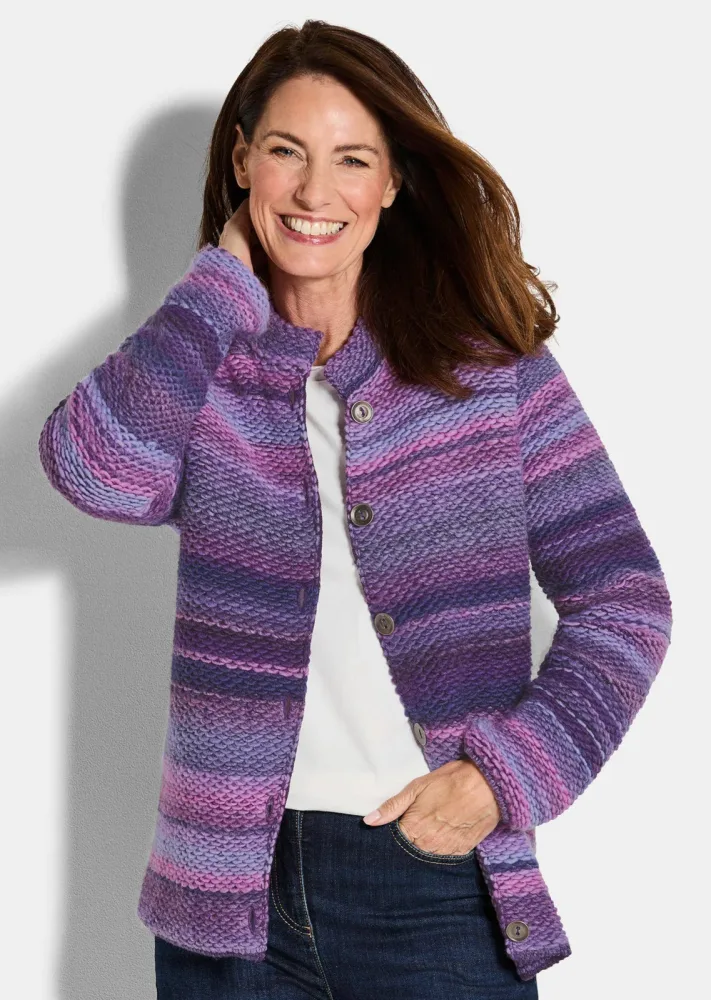 Strickjacke mit Multicolor Ringeloptik - lila / flieder / gemustert - Gr. 20 von Goldner Fashion