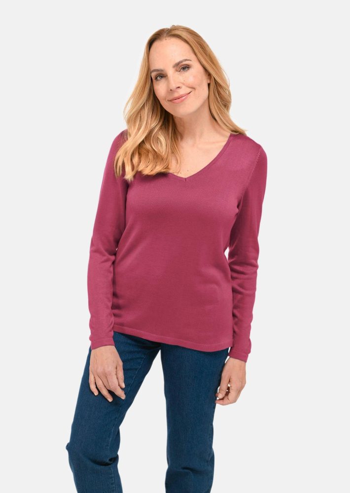 Unkomplizierter Pullover mit V-Ausschnitt - bordeaux - Gr. 19 von Goldner Fashion