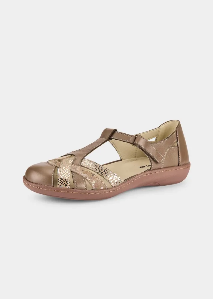 Leder-Sandalen in Flechtoptik - stein / metallic - Gr. 40 von Goldner Fashion