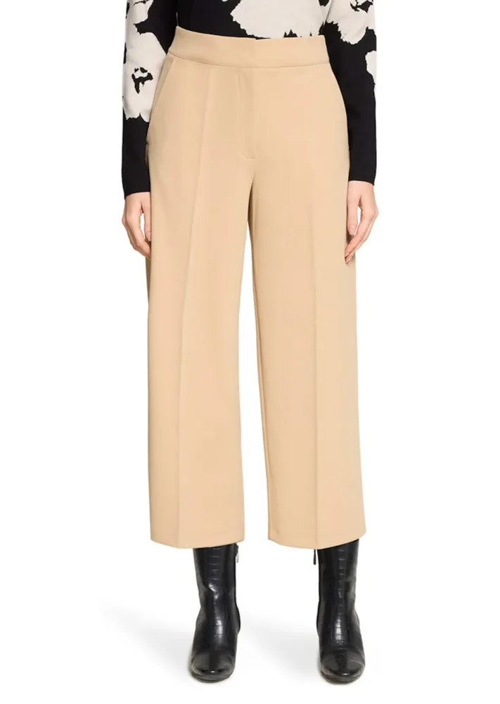 Weite Hose aus Soft-Stretch mit Bügelfalten - beige - Gr. 38 von Goldner Fashion