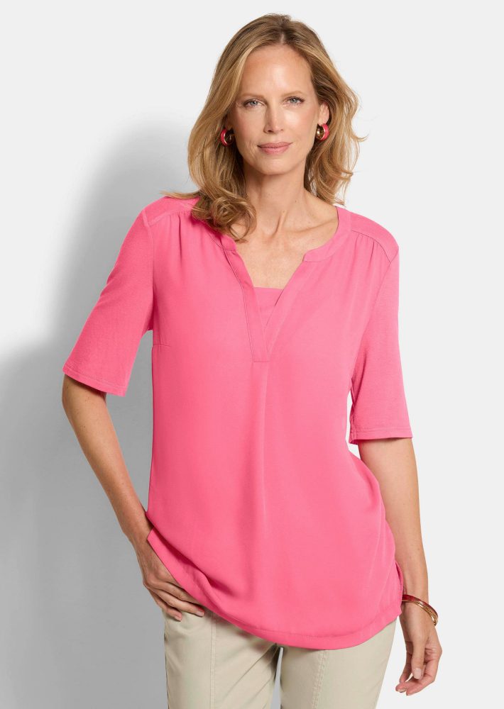 Bequemes Blusenshirt aus Chiffon und Jersey - pink - Gr. 44 von Goldner Fashion