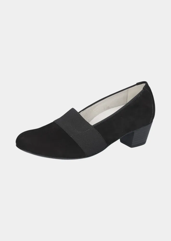 Pumps aus Nubukleder mit Blockabsatz - schwarz - Gr. 37 von Goldner Fashion
