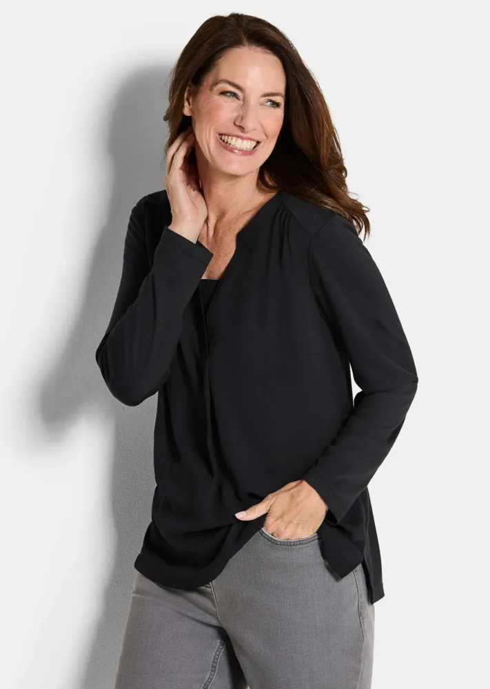 Blusenshirt mit Chiffon-Einsatz - schwarz - Gr. 21 von Goldner Fashion