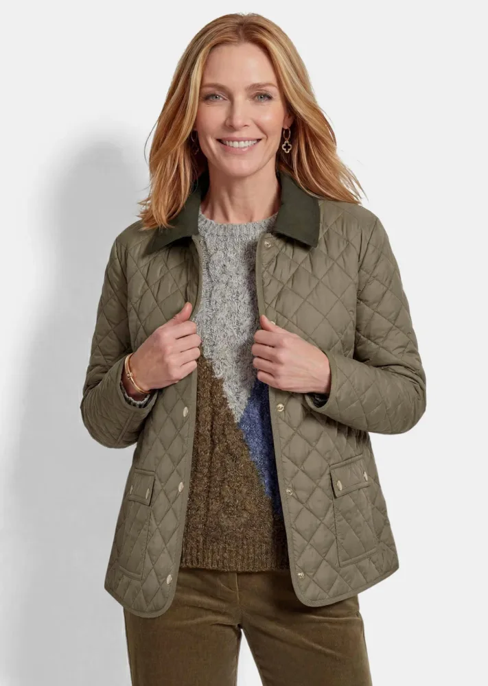 Leichte Steppjacke mit Kontrastkragen - khaki - Gr. 23 von Goldner Fashion