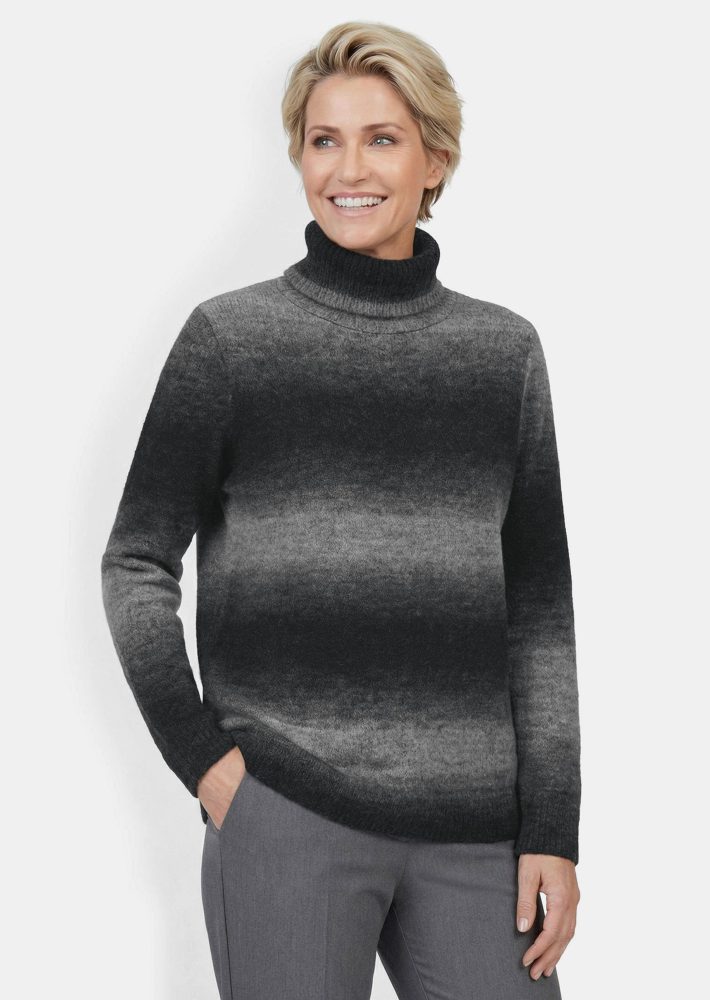 Rolkragenpullover mit Schurwolle - grau / gemustert - Gr. 23 von Goldner Fashion