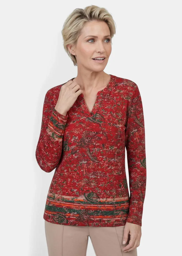 Langarmshirt mit Paisleymuster - rot / gemustert - Gr. 19 von Goldner Fashion