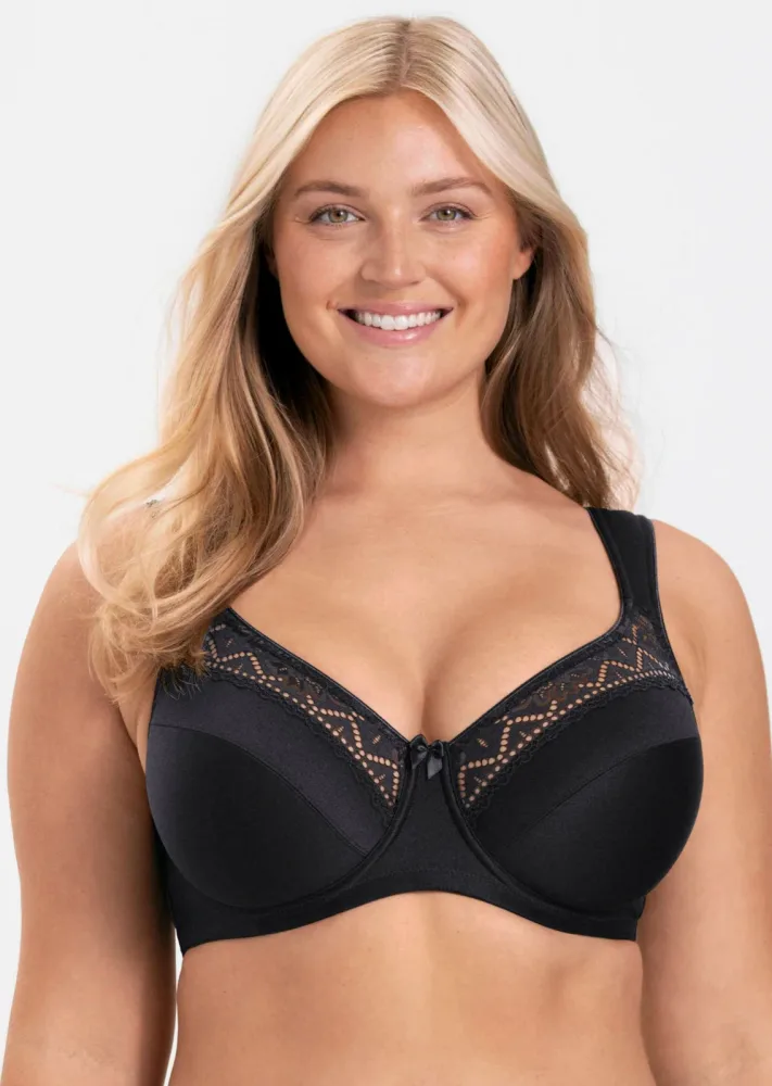 Nahtgeformter Bügel-BH mit Komfortträgern - schwarz - Gr. 105 C von Goldner Fashion