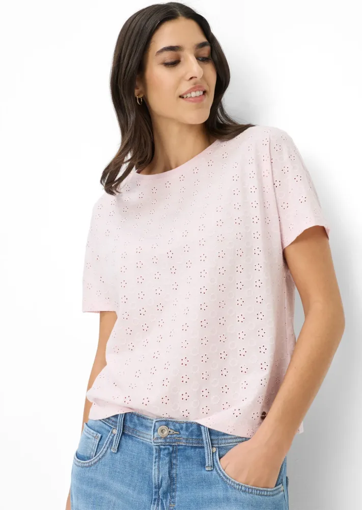 Shirt mit Lochstickerei aus reiner Baumwolle - rosé - Gr. 40 von Goldner Fashion