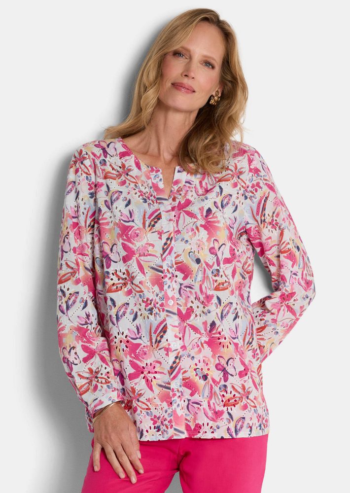Spitzenbluse aus reiner Baumwolle - bunt / gemustert - Gr. 21 von Goldner Fashion