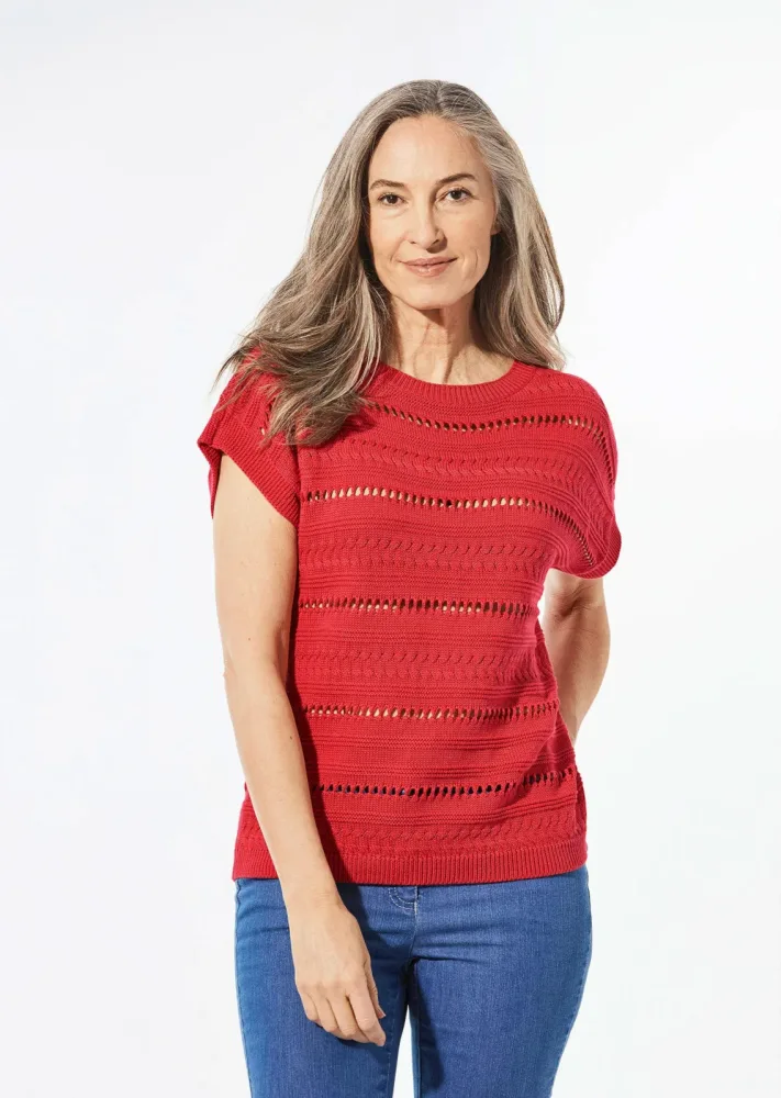 Stricktop mit U-Boot-Ausschnitt - rot - Gr. 22 von Goldner Fashion