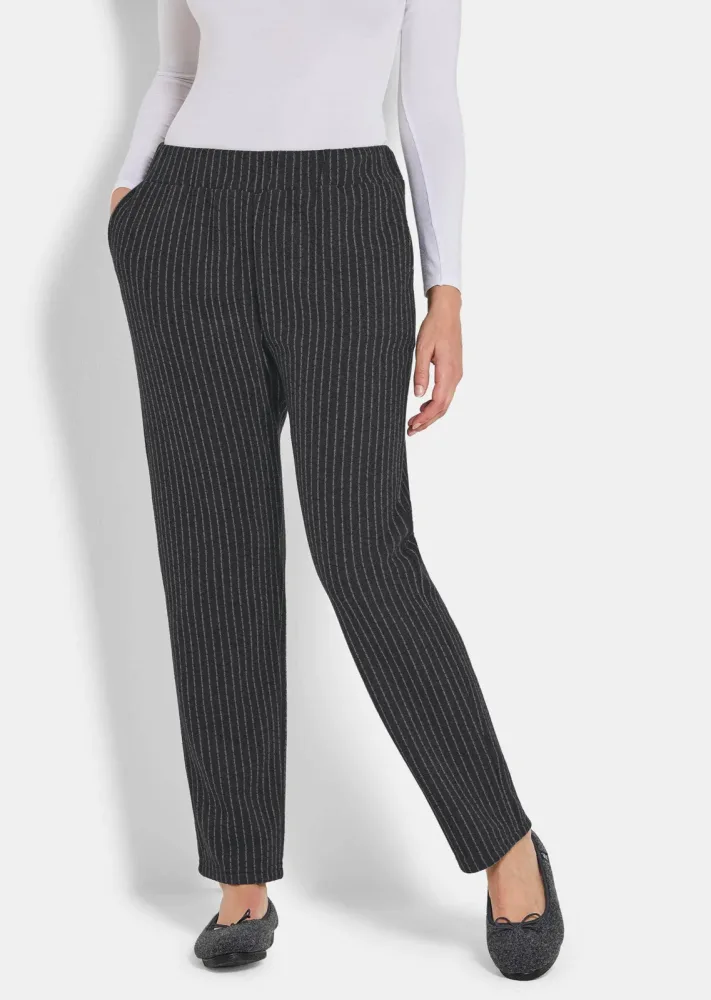 Kuschelige Flausch-Freizeithose - grau / gestreift - Gr. 20 von Goldner Fashion