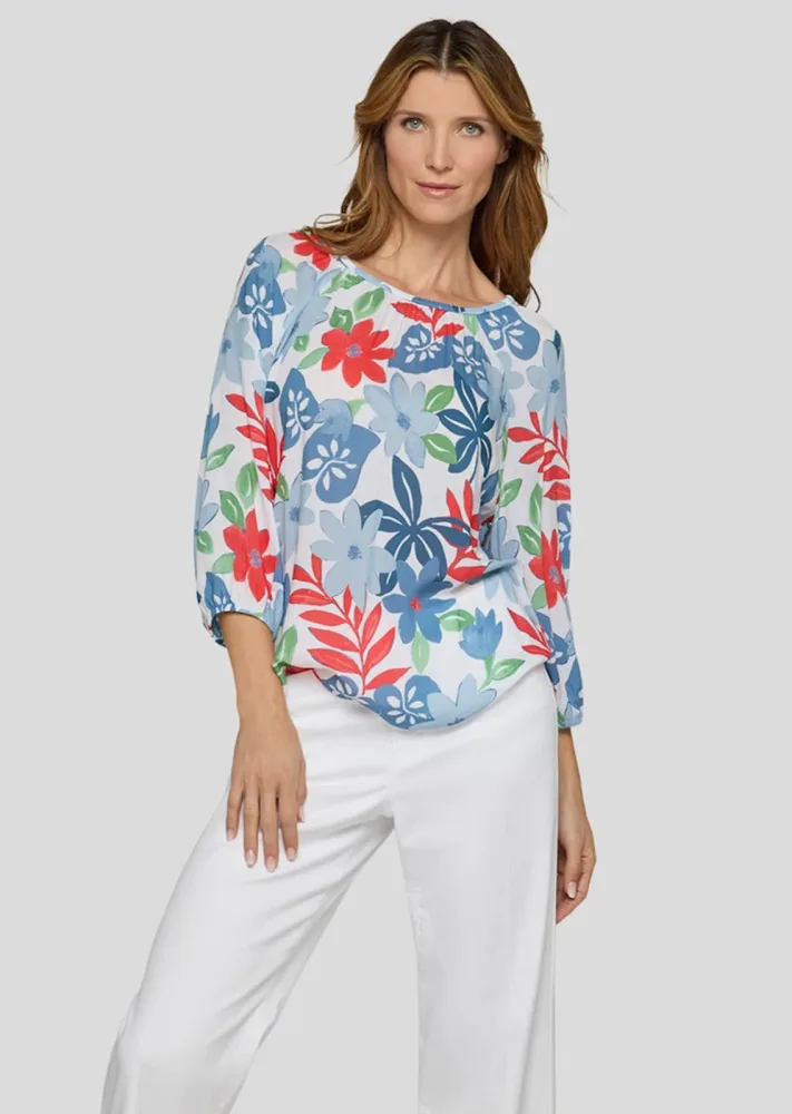 Leichte Tunika aus reiner Viskose - hellblau / rot - Gr. 38 von Goldner Fashion
