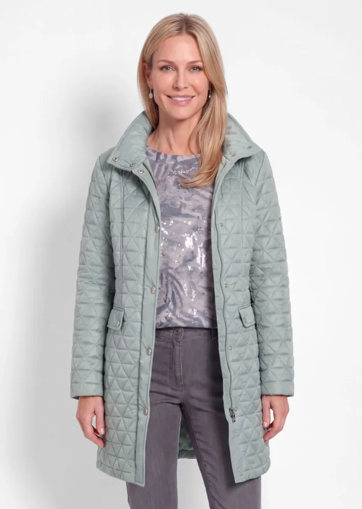 Stepp-Kurzmantel mit Stehkragen - graugrün - Gr. 40 von Goldner Fashion
