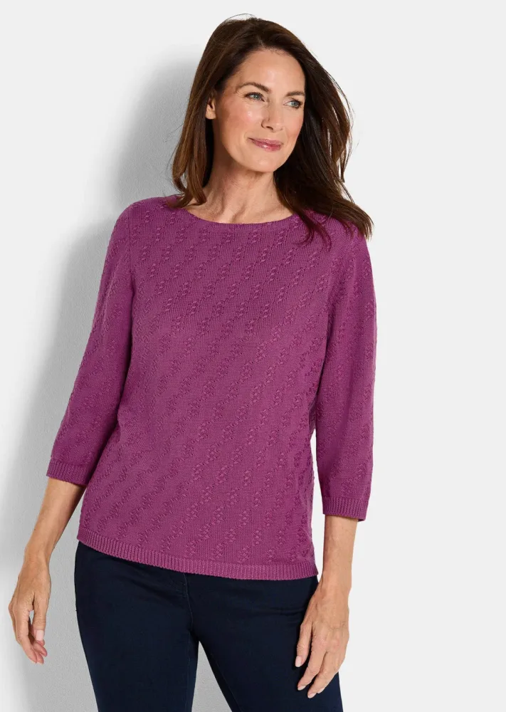 Pullover aus Baumwolle mit 3/4-Ärmeln - beere - Gr. 22 von Goldner Fashion