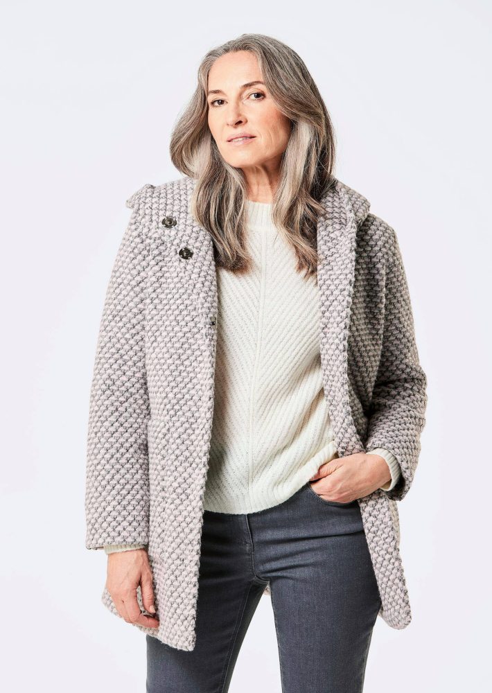 Kurzmantel mit Wollanteil in Bicolor-Optik - rosé / grau / gemustert - Gr. 40 von Goldner Fashion