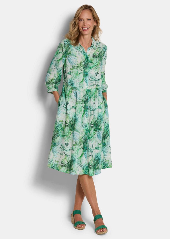 Hemdblusenkleid in Midi-Länge - grün / gemustert - Gr. 24 von Goldner Fashion