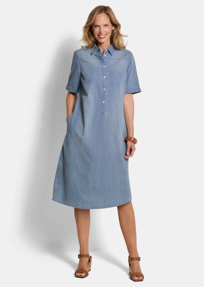 Kleid in Jeans-Optik aus reiner Baumwolle - blau - Gr. 21 von Goldner Fashion