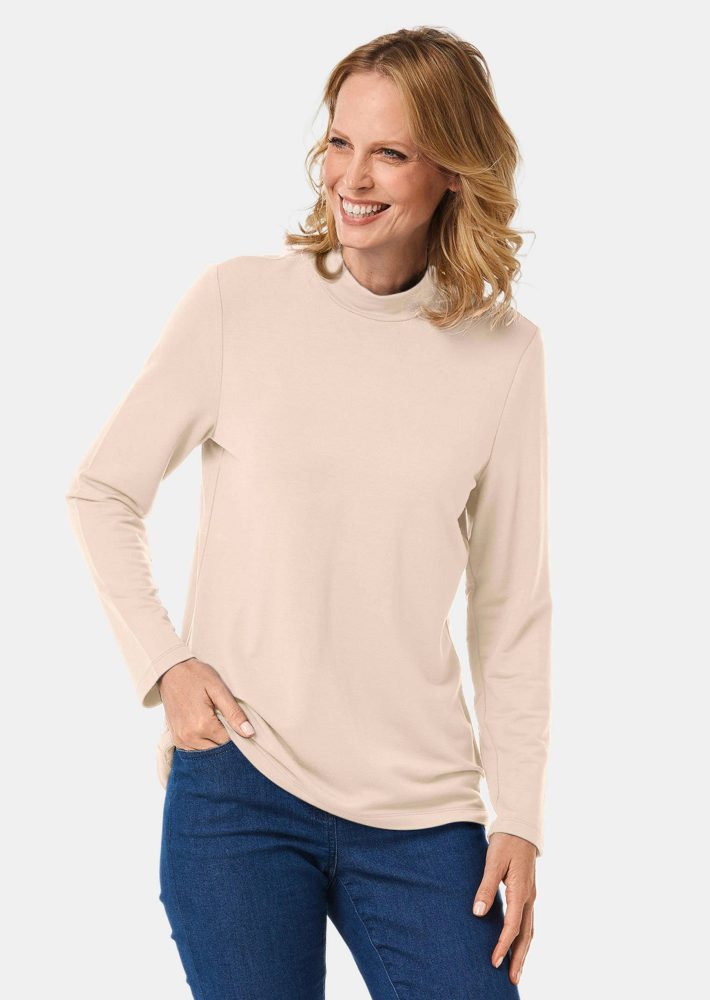 Stehkragenshirt mit Langarm - cremeweiss - Gr. 48 von Goldner Fashion