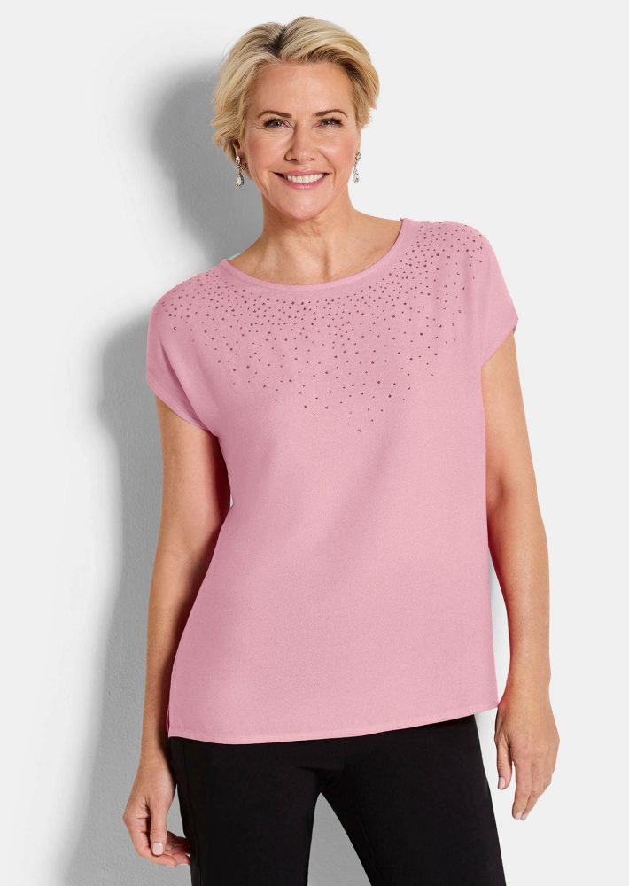 Bluse mit Glitzersteinen - rosé - Gr. 19 von Goldner Fashion