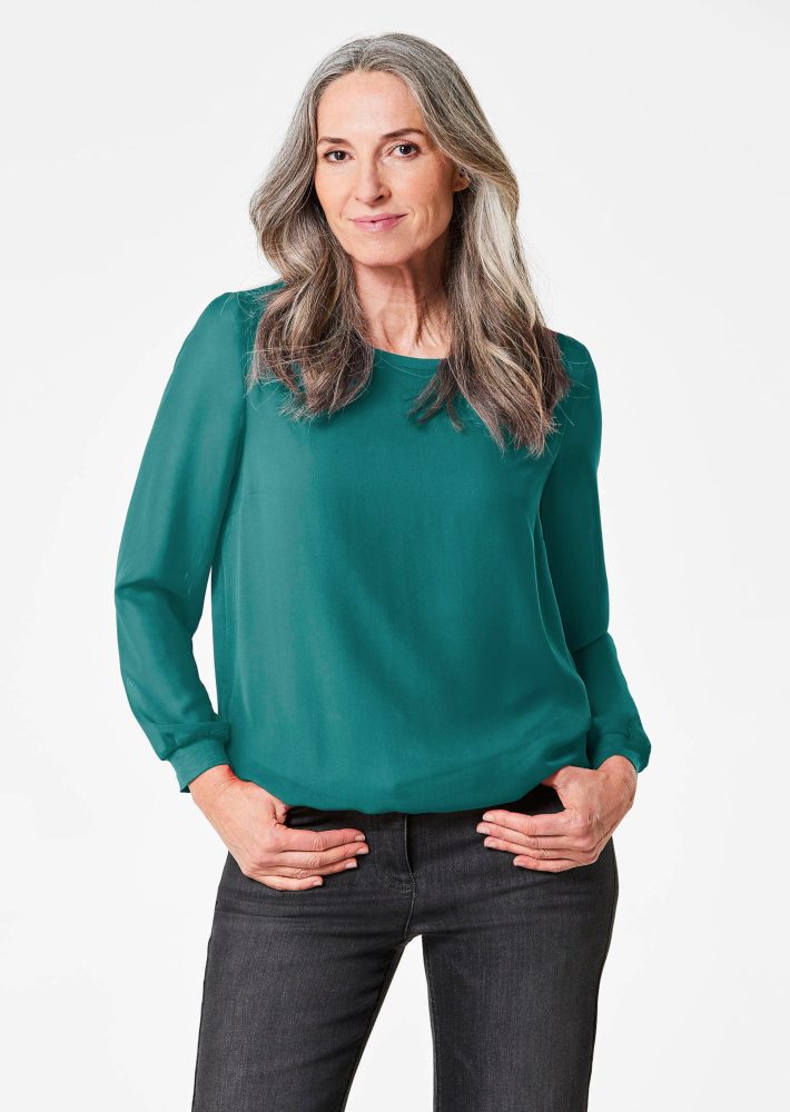 Schlupfbluse aus luftigem Chiffon - dunkelgrün - Gr. 52 von Goldner Fashion