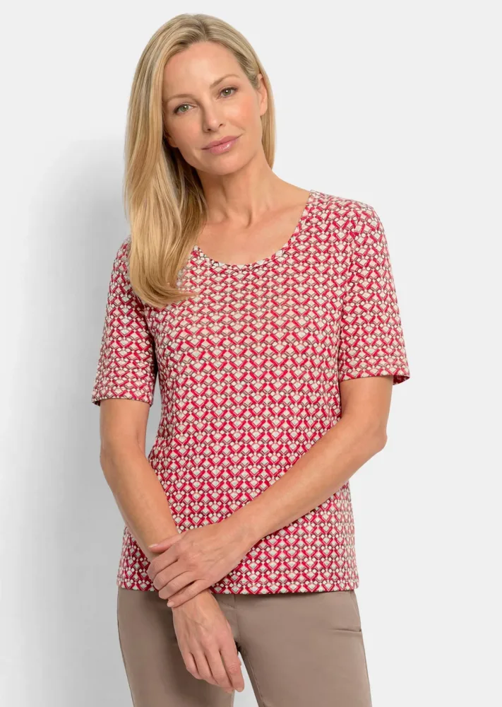 Jersey-Shirt mit Minimal-Rautenmuster - rot / weiss / gemustert - Gr. 23 von Goldner Fashion