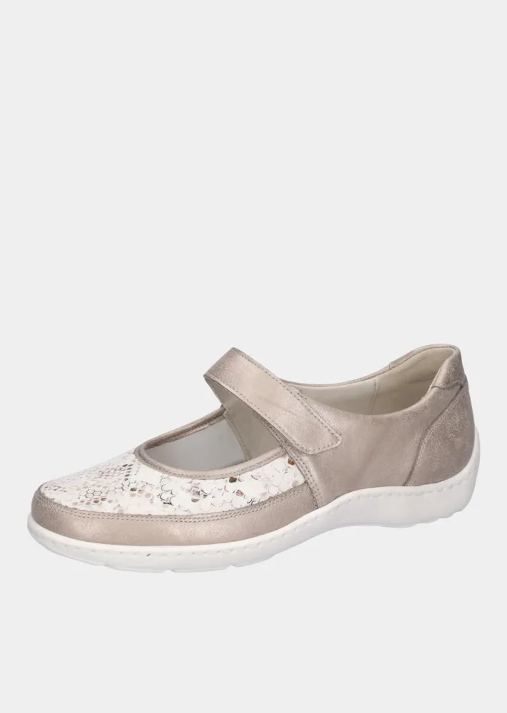 Slipper mit verstellbarem Klettverschluss - taupe / gemustert - Gr. 40 von Goldner Fashion