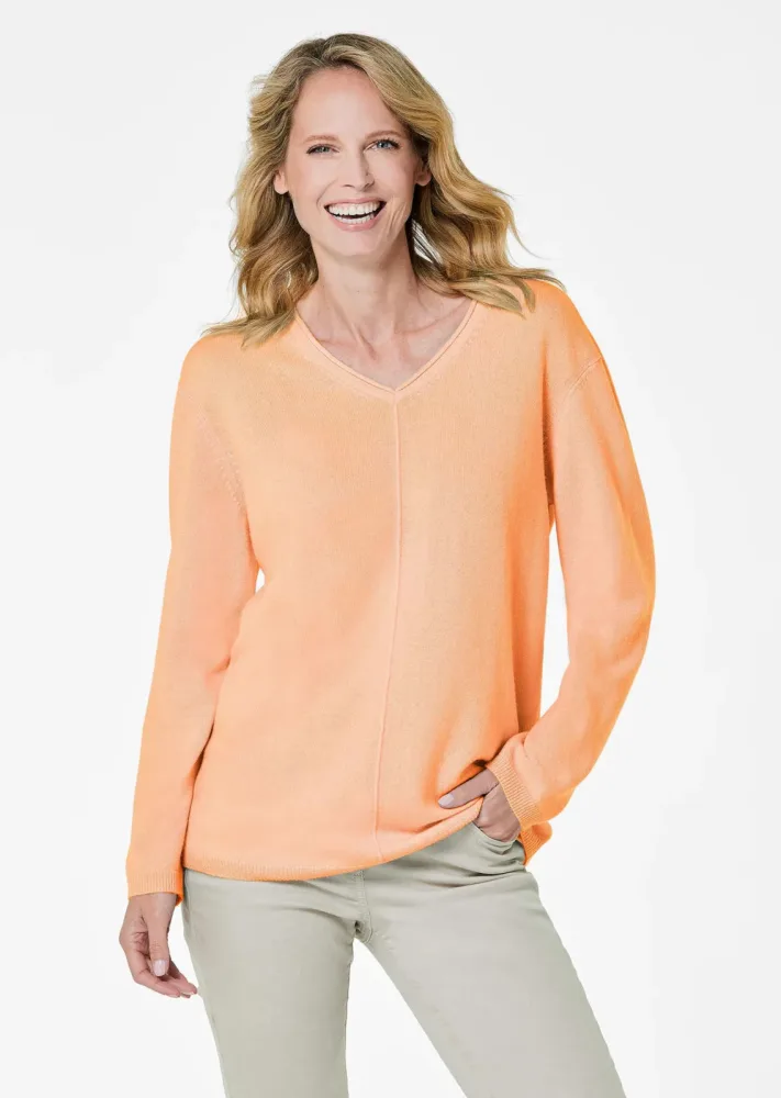 Kaschmirpullover mit V-Ausschnitt - pfirsich - Gr. 24 von Goldner Fashion