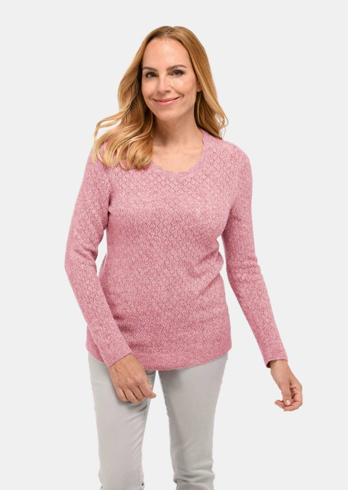 Femininer Ajourpullover aus hochwertigem Melange-Garn - rosé / méliert - Gr. 22 von Goldner Fashion