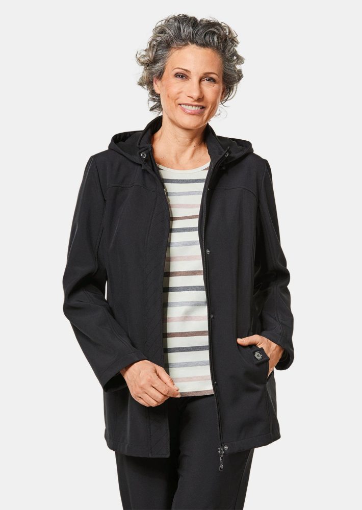 Wasserabweisende Softshelljacke mit Kapuze - schwarz - Gr. 19 von Goldner Fashion