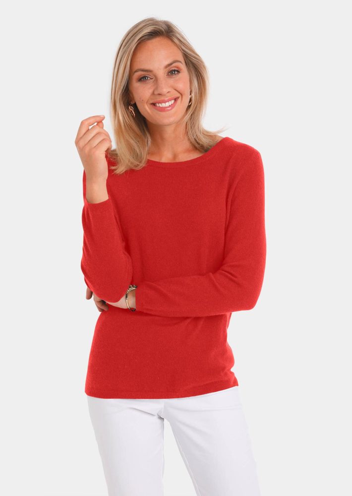 Kaschmirpullover mit U-Boot Ausschnitt - rot - Gr. 21 von Goldner Fashion