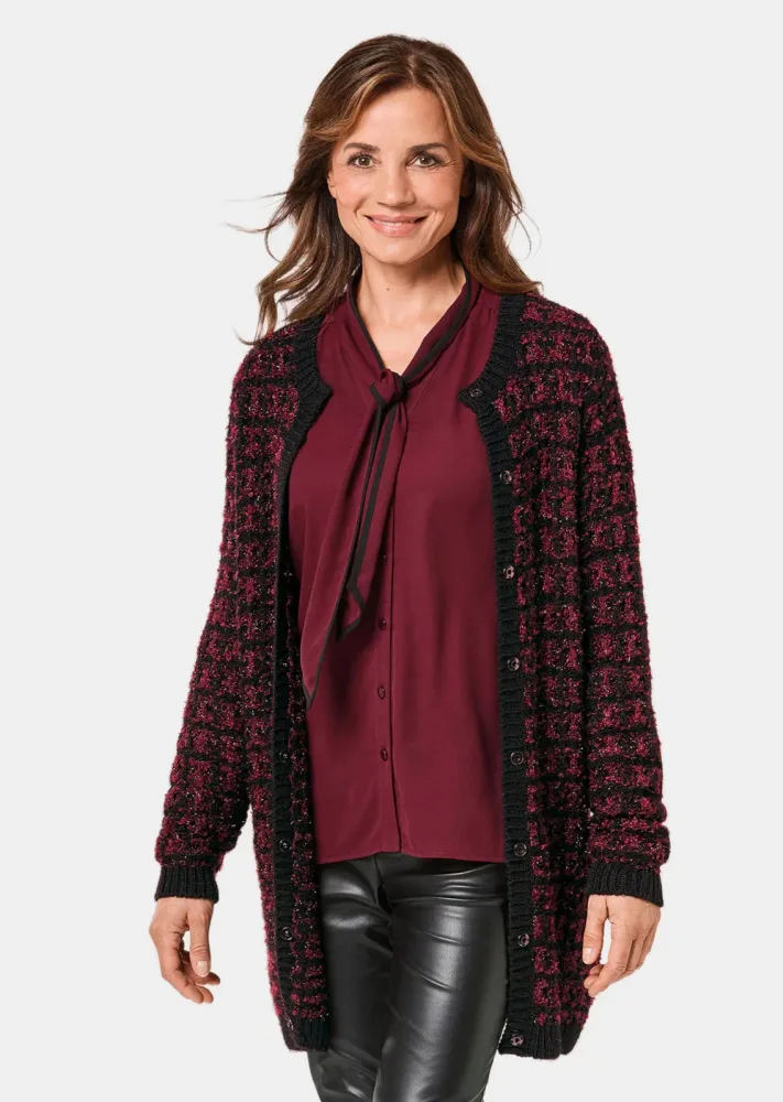 Schicker Strickcardigan mit Glanzgarnen - schwarz / bordeaux - Gr. 21 von Goldner Fashion
