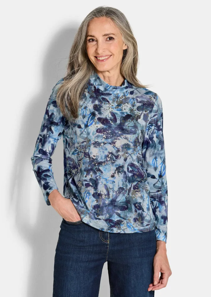 Jersey-Shirt mit Glanzdetails - blau / gemustert - Gr. 20 von Goldner Fashion