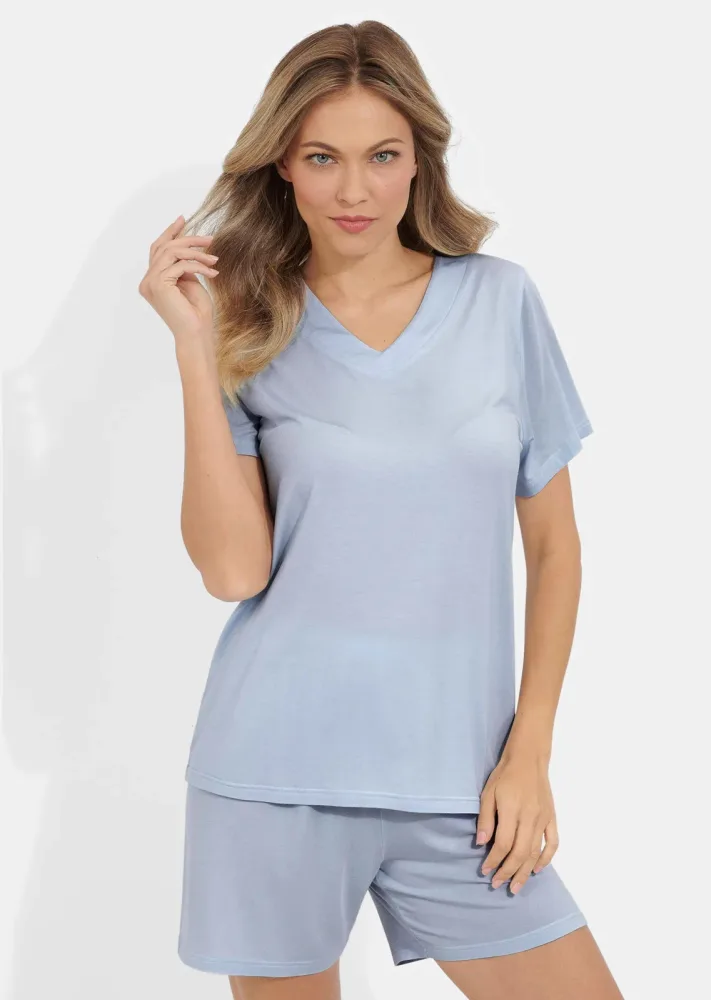 Shorty-Set aus glattem Jersey - hellblau - Gr. 40/42 von Goldner Fashion