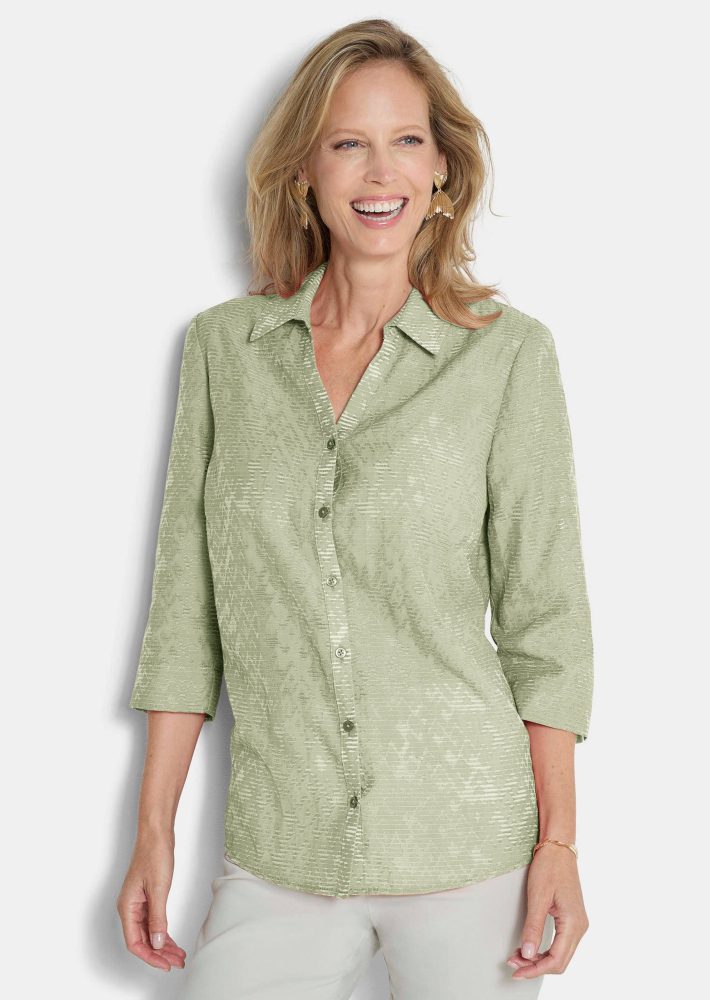 Bluse in leichter Ausbrenner-Qualität - salbei - Gr. 24 von Goldner Fashion