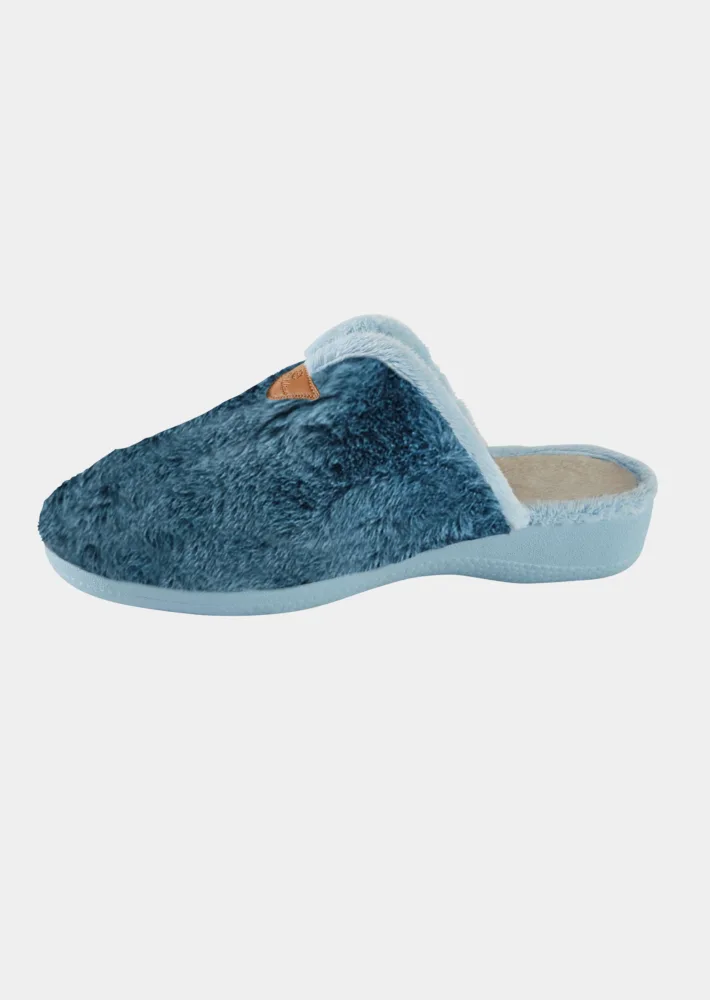 Plüsch-Pantoffeln mit Kautschuk-Sohle - blau - Gr. 37 von Goldner Fashion