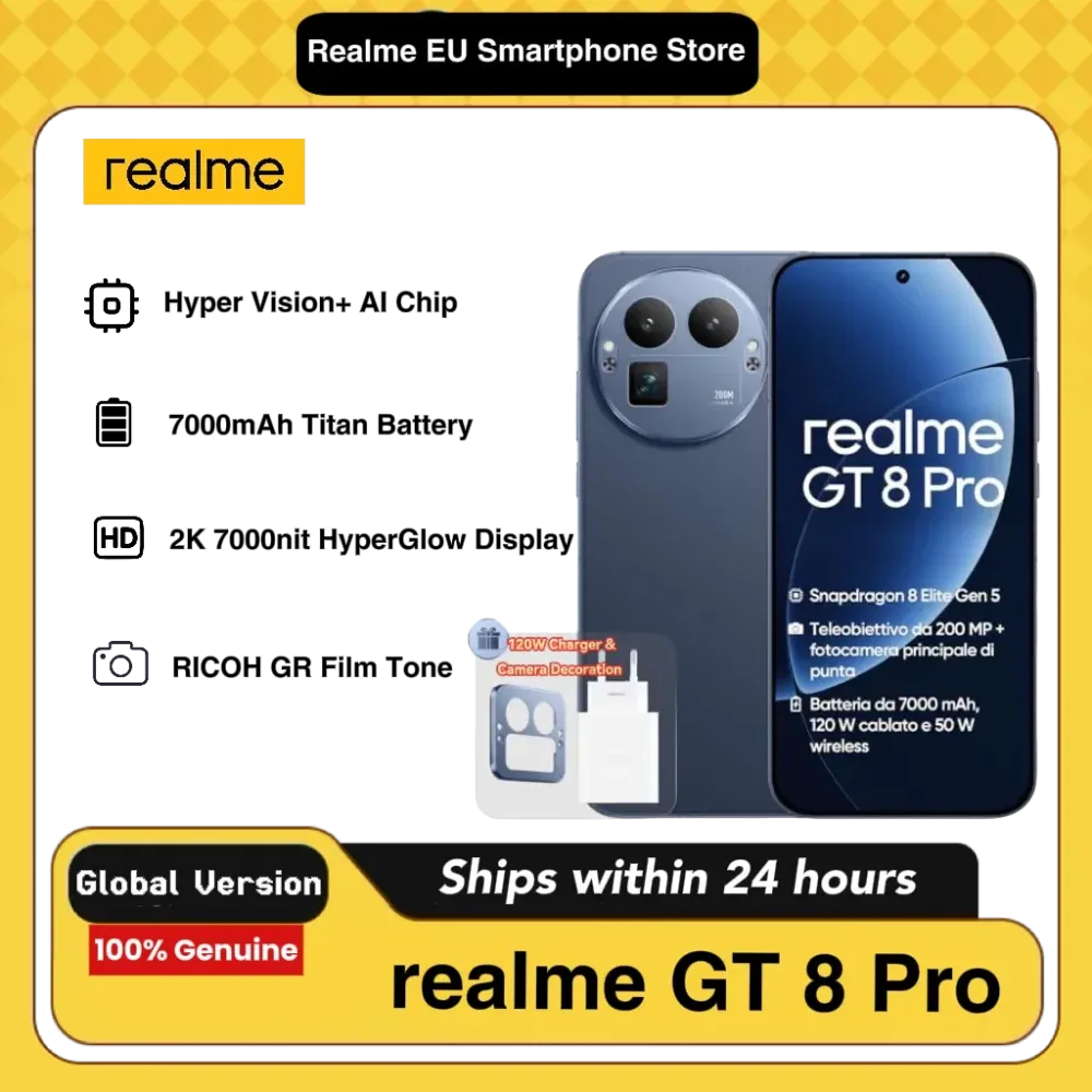realme GT 8 Pro, 16+512GB, Snapdragon 8850, 200MP Handykamera, 7000mAh Akku, inklusive 120W Ladegerät und DC