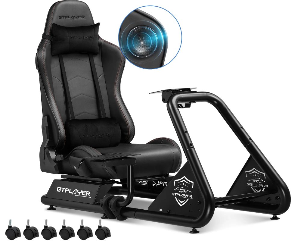 GTPLAYER Simulator Cockpit, sim racing cockpit, rennsimulator lenkradständer mit Lautsprechern, Lenkrad und Pedalablage
