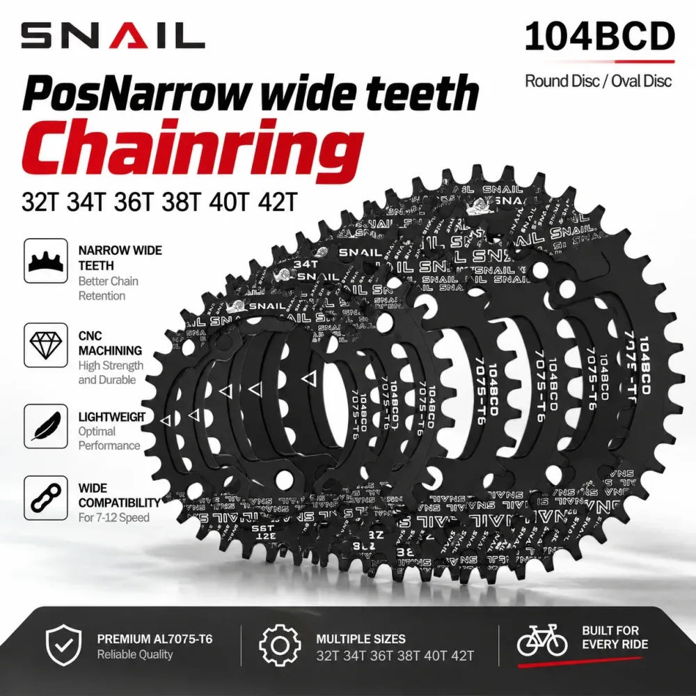 GOLDIX SNAIL 104BCD Narrow Wide Kettenblatt 32T 34T 36T 38T Rund Oval Einzel-Gang Aluminium Fahrrad-Kettenblatt für MTB Rennrad Kurbel
